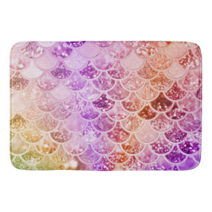 Trendy Rainbow Ombre Glitter Mermaid Fish Scales Badmat