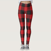 Trendy Red and Black Buffalo Checks Leggings (Devant)