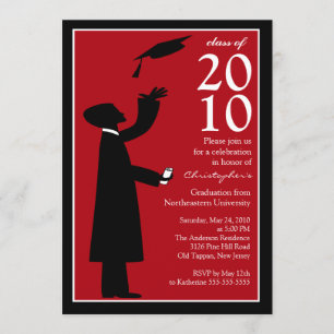 Trendy Red & Black Afstuderen Invitation Kaart