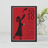 Trendy Red & Black Afstuderen Invitation Kaart (Staand voorkant)