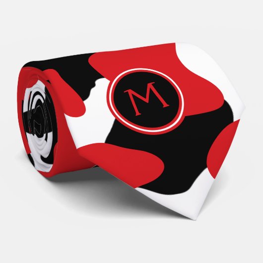 Trendy Red Black Cow Print Monogram Stropdas (Opgerold)