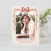 Trendy Red Bow Ribbon 4 FOTO Afstudeerfeest Kaart (Staand voorkant)