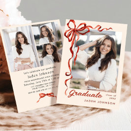 Trendy Red Bow Ribbon 4 FOTO Afstudeerfeest Kaart