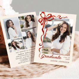 Trendy Red Bow Ribbon 5 FOTO Afstudeerfeest Kaart