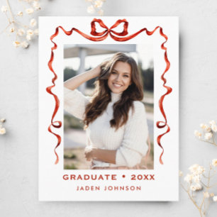 Trendy Red Bow Ribbon FOTO Afstudeerfeest Briefkaart