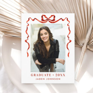 Trendy Red Bow Ribbon FOTO Afstudeerfeest Briefkaart