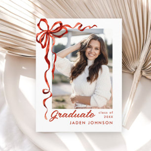 Trendy Red Bow Ribbon FOTO Afstudeerfeest Briefkaart