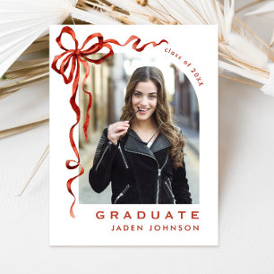 Trendy Red Bow Ribbon FOTO Afstudeerfeest Briefkaart