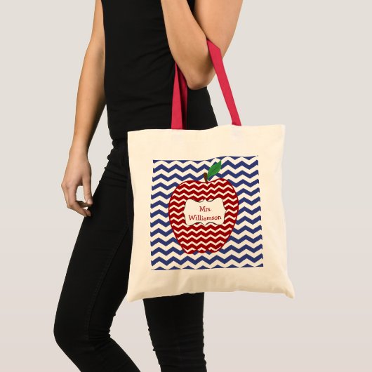 Trendy Red Chevron Zigzag Apple Canvas tas (Voorkant (product))