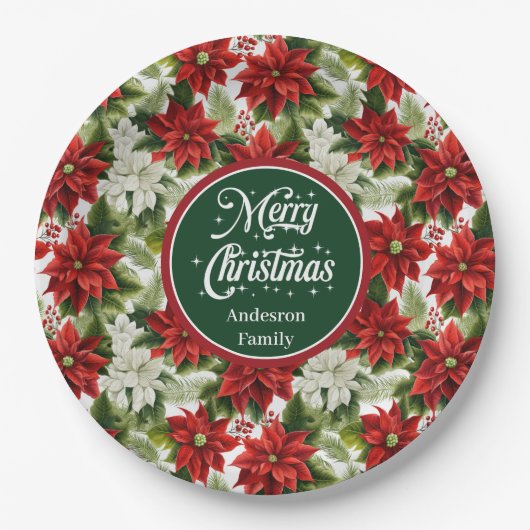 Trendy Red Christmas Flowers Custom Paper Plates  Papieren Bordje (Voorkant)