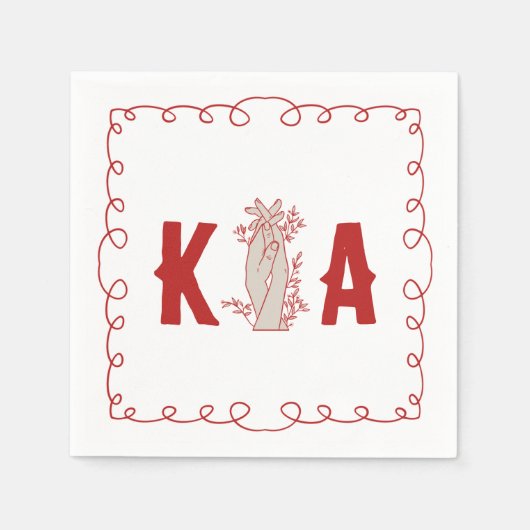 Trendy Red Custom Initiaal Bloemen Hand getrokken  Servet (Voorkant)