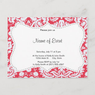 Trendy Red Damask Pattern Uitnodiging Briefkaart