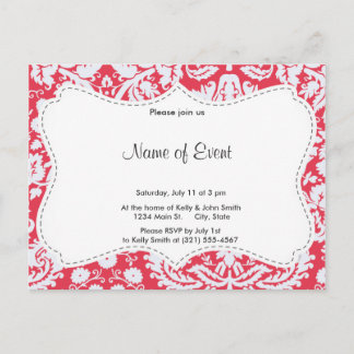 Trendy Red Damask Pattern Uitnodiging Briefkaart
