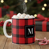 Trendy Red en Black Buffalo Plaid Monogrammed Koffiemok