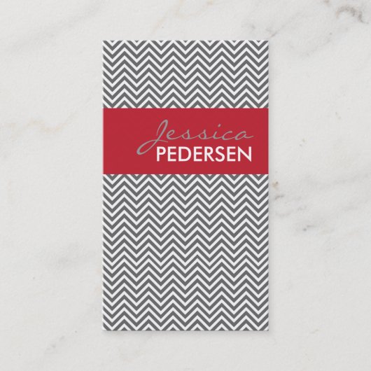 Trendy Red en Gray Chevron Visitekaartjes (Voorkant)