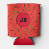 Trendy Red en Green Chili Pepper Print Monogram Blikjeskoeler (Voorkant)