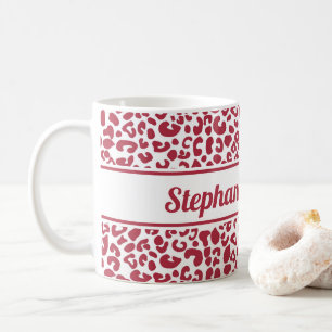 Trendy Red en White Leopard Print met naam Koffiemok