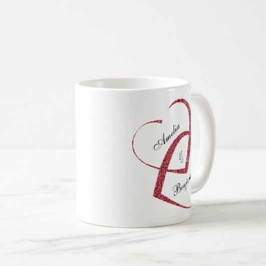 Trendy Red Glitter Hearts Forever Koffiemok (Voorkant rechts)