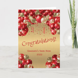 Trendy Red Gold Balloon Gefeliciteerd Afstuderen Kaart