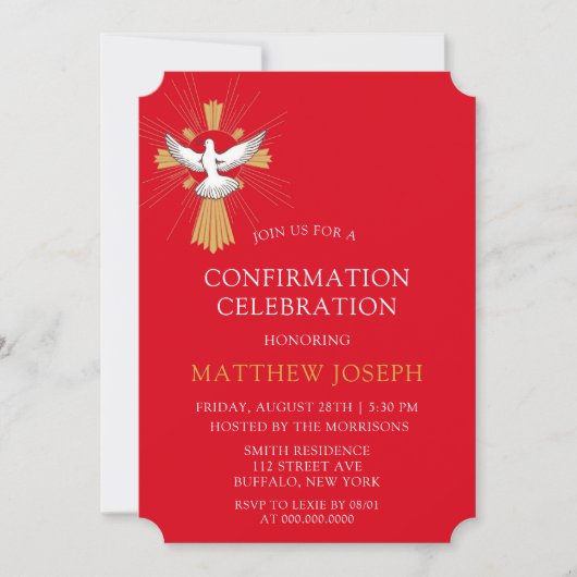 Trendy Red Gold Cross White Dove Bevestiging Kaart (Voorkant)