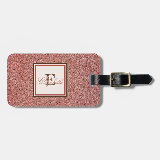 Trendy Red Marble Texture, Monogram-Personalized Bagagelabel (Voorkant horizontaal)