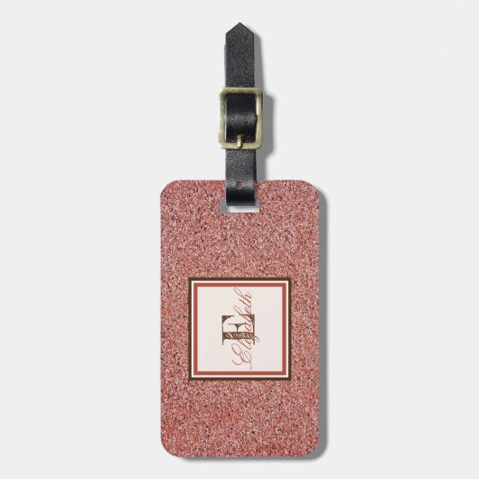 Trendy Red Marble Texture, Monogram-Personalized Bagagelabel (Voorkant verticaal)