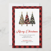 Trendy Red Plaid Christmas Tree Leopard Pattern   Feestdagenkaart (Voorkant)
