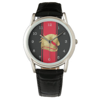 Trendy Red Racing Stripes Goud Paard Horloge