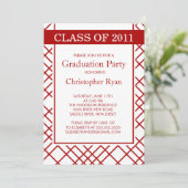 Trendy Red Stripes Afstuderen Invitation Kaart (Staand voorkant)