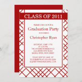 Trendy Red Stripes Afstuderen Invitation Kaart (Voorkant / Achterkant)