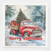 Trendy red truck Christmas scene rustic table  Servet (Voorkant)