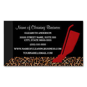 Trendy Red Vacuum Leopard Housekeeping Service Visitekaartje Magneet