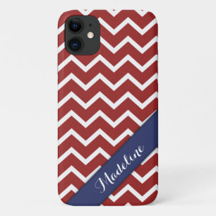 Trendy Red White Chevron Blue iPhone 11 Hoesje