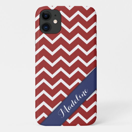 Trendy Red White Chevron Blue Case-Mate iPhone Case (Achterkant)