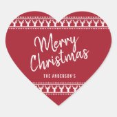 Trendy Red & White Deer Typography Merry Kerstry Hart Sticker (Voorkant)