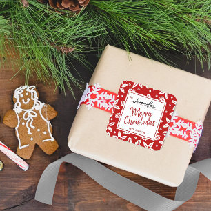 Trendy Red & White Festive kerstcadeaulabel Vierkante Sticker