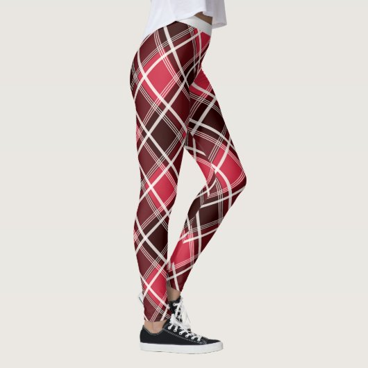 Trendy Red White Maroon Geometric Diamond Pattern Leggings (Rechts)