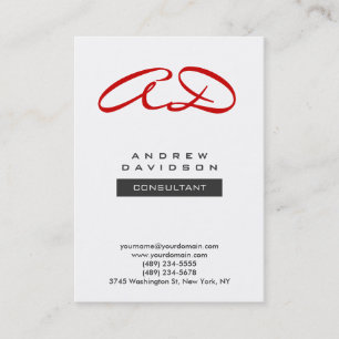 Trendy Red White Modern Monogram Visitekaartje