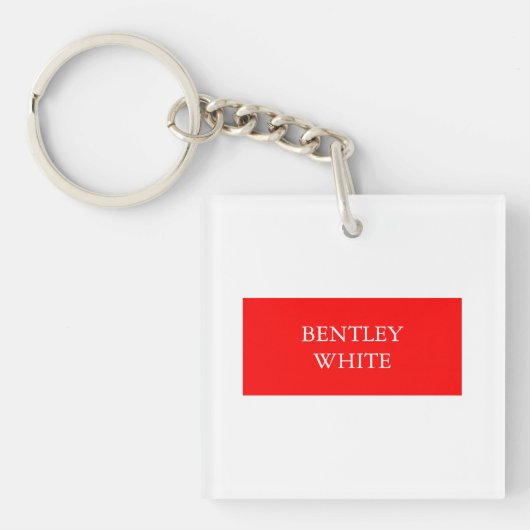 Trendy Red White, stijlvol, eenvoudig Jouw naam Sleutelhanger (voorkant)