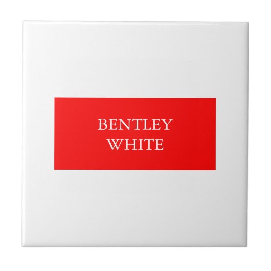Trendy Red White, stijlvol, eenvoudig Jouw naam Tegeltje (Voorkant)