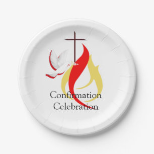 Trendy Red Yellow Fire and Dove Cross bevestiging Papieren Bordje