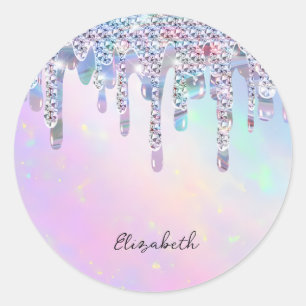 Trendy Regenboog Glitter Drips Holografisch Ronde Sticker
