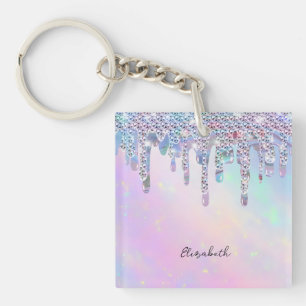 Trendy Regenboog Glitter Drips Holografisch Sleutelhanger