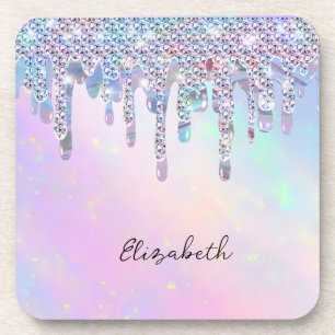 Trendy regenboog glitter druppels holografisch bier onderzetter