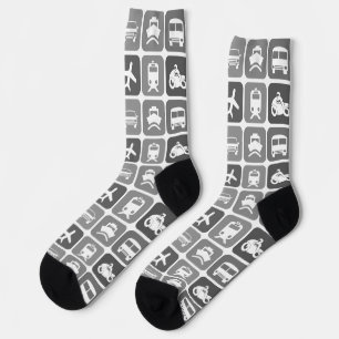 Trendy Reisiconen Zwart en Wit Patroon Sokken