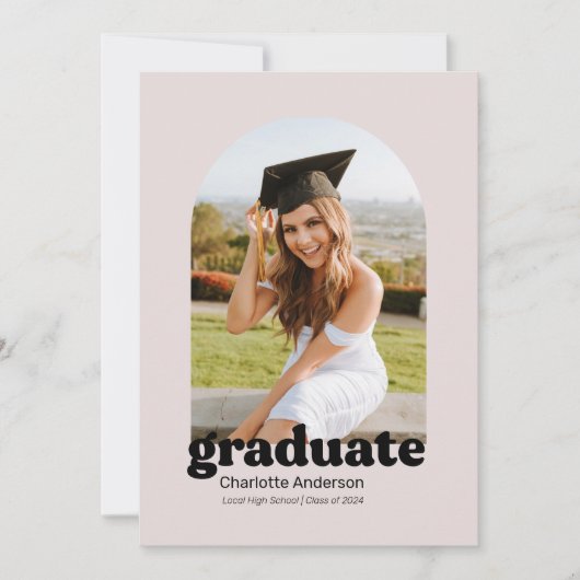 Trendy Retro Afstuderen Aankondiging in Blush (Voorkant)