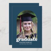 Trendy Retro Afstuderen Aankondiging in Navy (Voorkant / Achterkant)