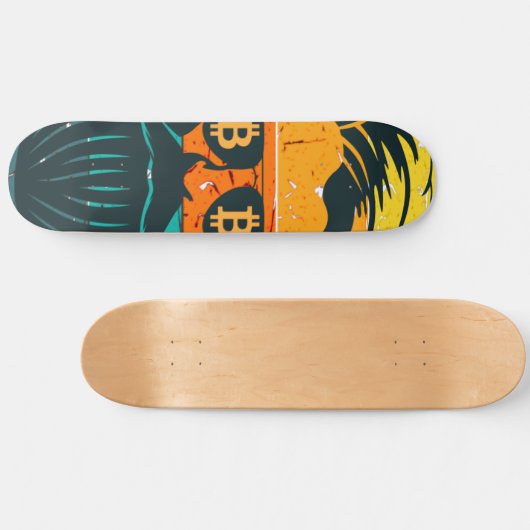 Trendy Retro Bitcoin Eyes Bearded Man Skateboard (Horizontaal)