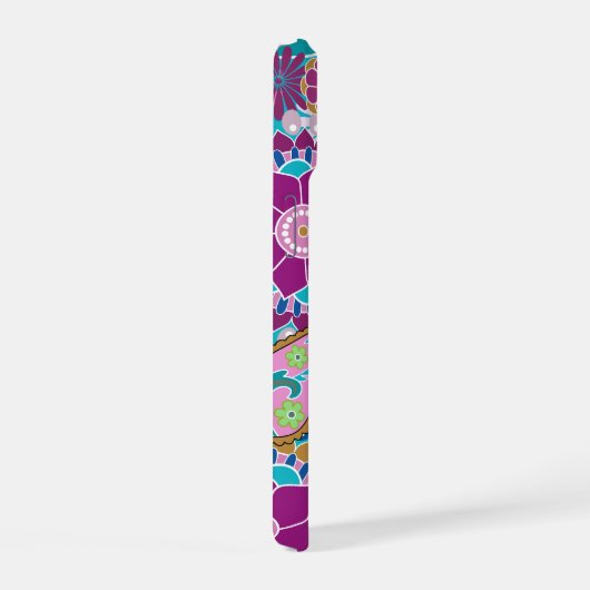Trendy Retro Bloemen Patroon - aangepaste naam blo iPhone 15 Hoesje (Rechterkant)