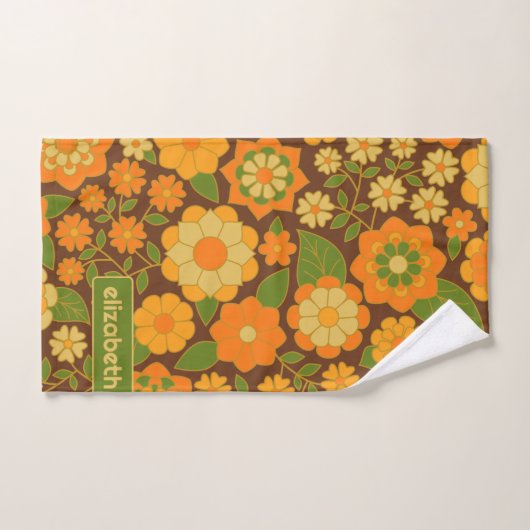 Trendy Retro Bloemen Patroon Aangepaste naam blok Bad Handdoek (Handdoek)